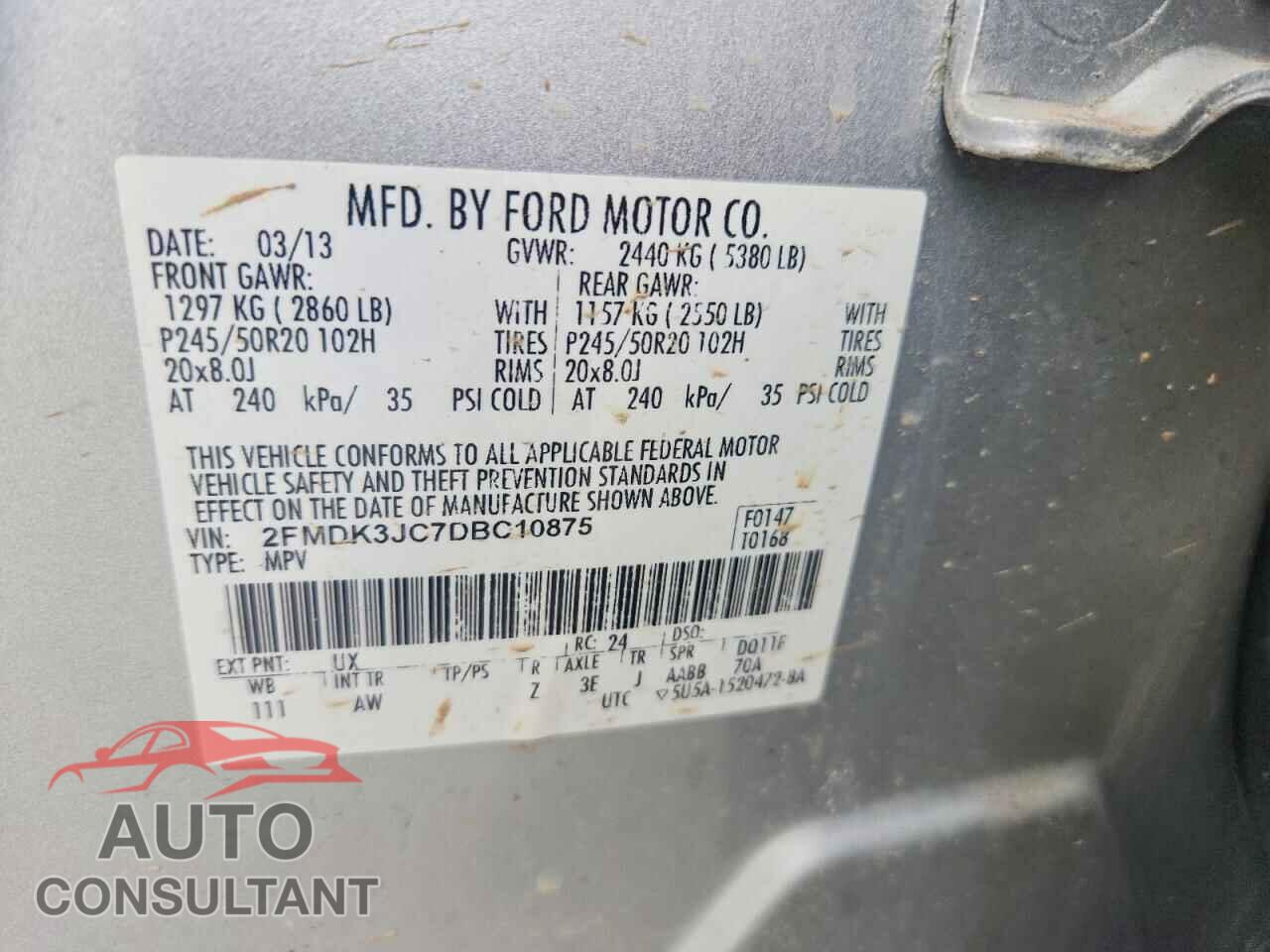 FORD EDGE 2013 - 2FMDK3JC7DBC10875