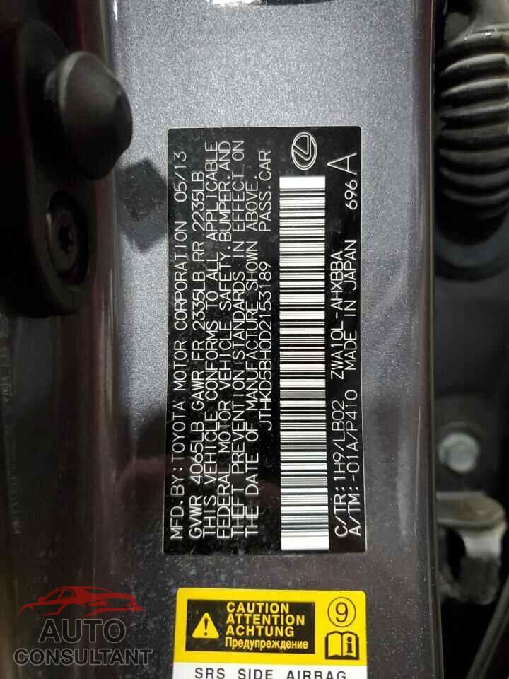 LEXUS CT 200 2013 - JTHKD5BH0D2153189