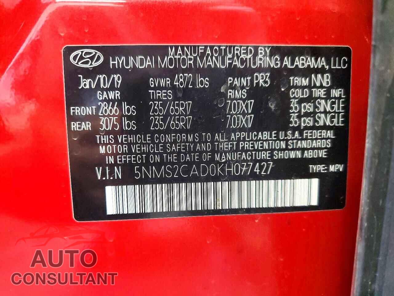 HYUNDAI SANTA FE 2019 - 5NMS2CAD0KH077427