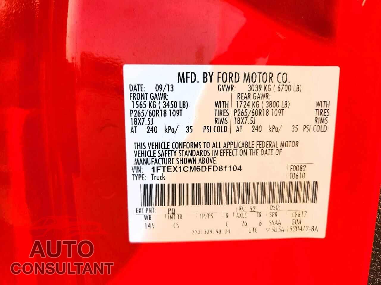 FORD F150 2013 - 1FTEX1CM6DFD81104