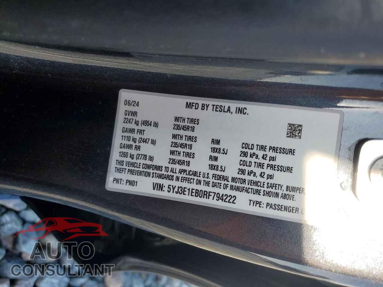 TESLA MODEL 3 2024 - 5YJ3E1EB0RF794222