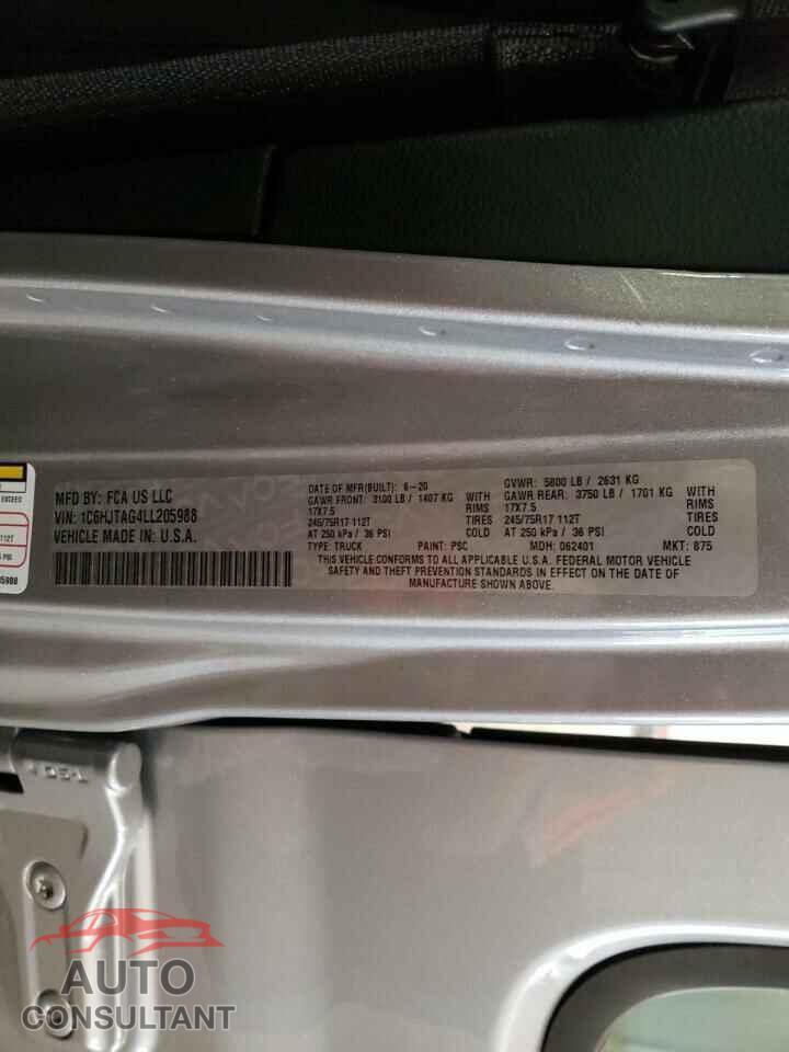 JEEP GLADIATOR 2020 - 1C6HJTAG4LL205988