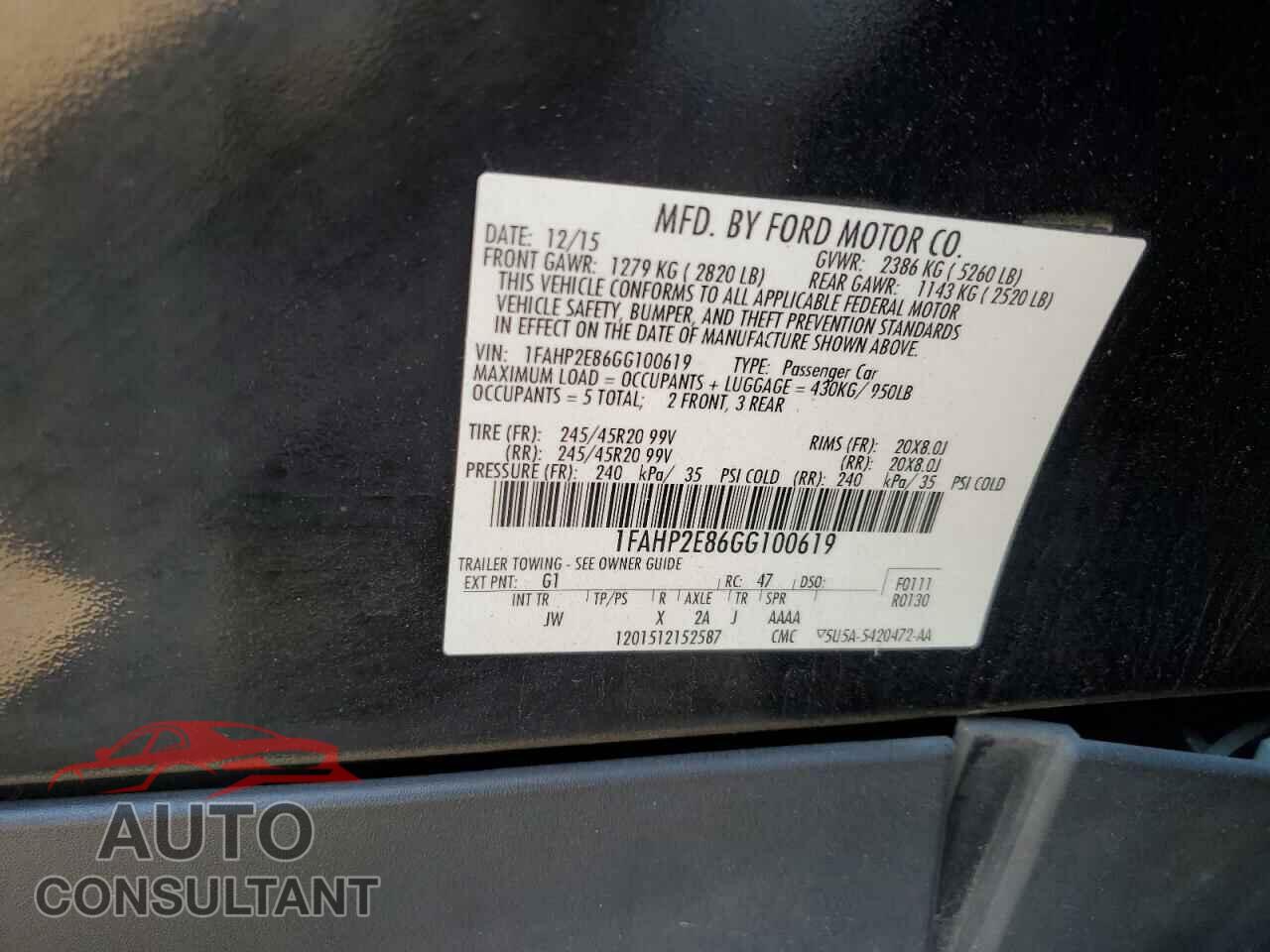 FORD TAURUS 2016 - 1FAHP2E86GG100619