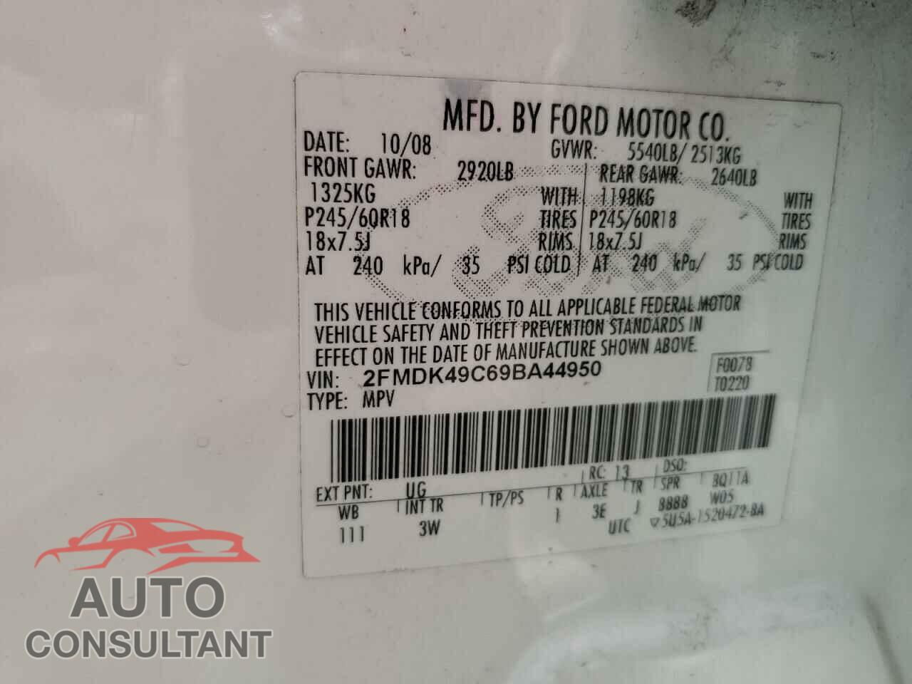 FORD EDGE 2009 - 2FMDK49C69BA44950