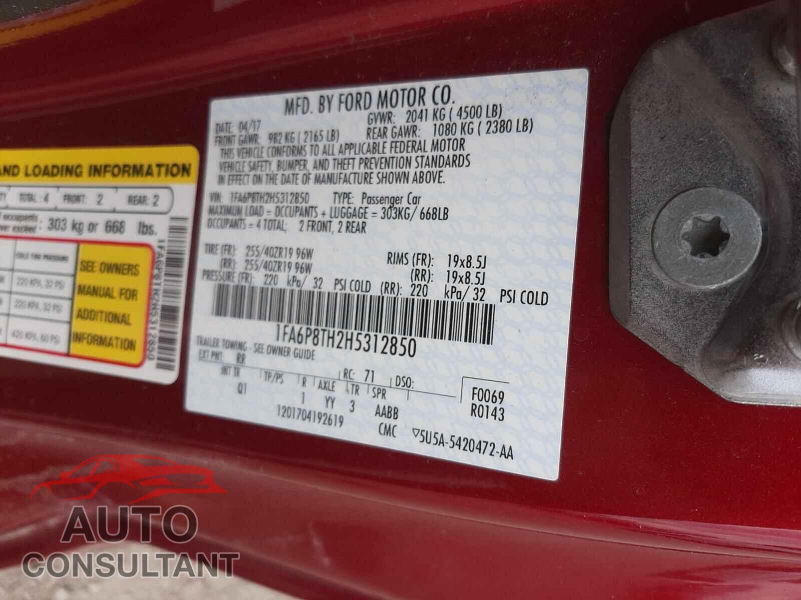 FORD MUSTANG 2017 - 1FA6P8TH2H5312850