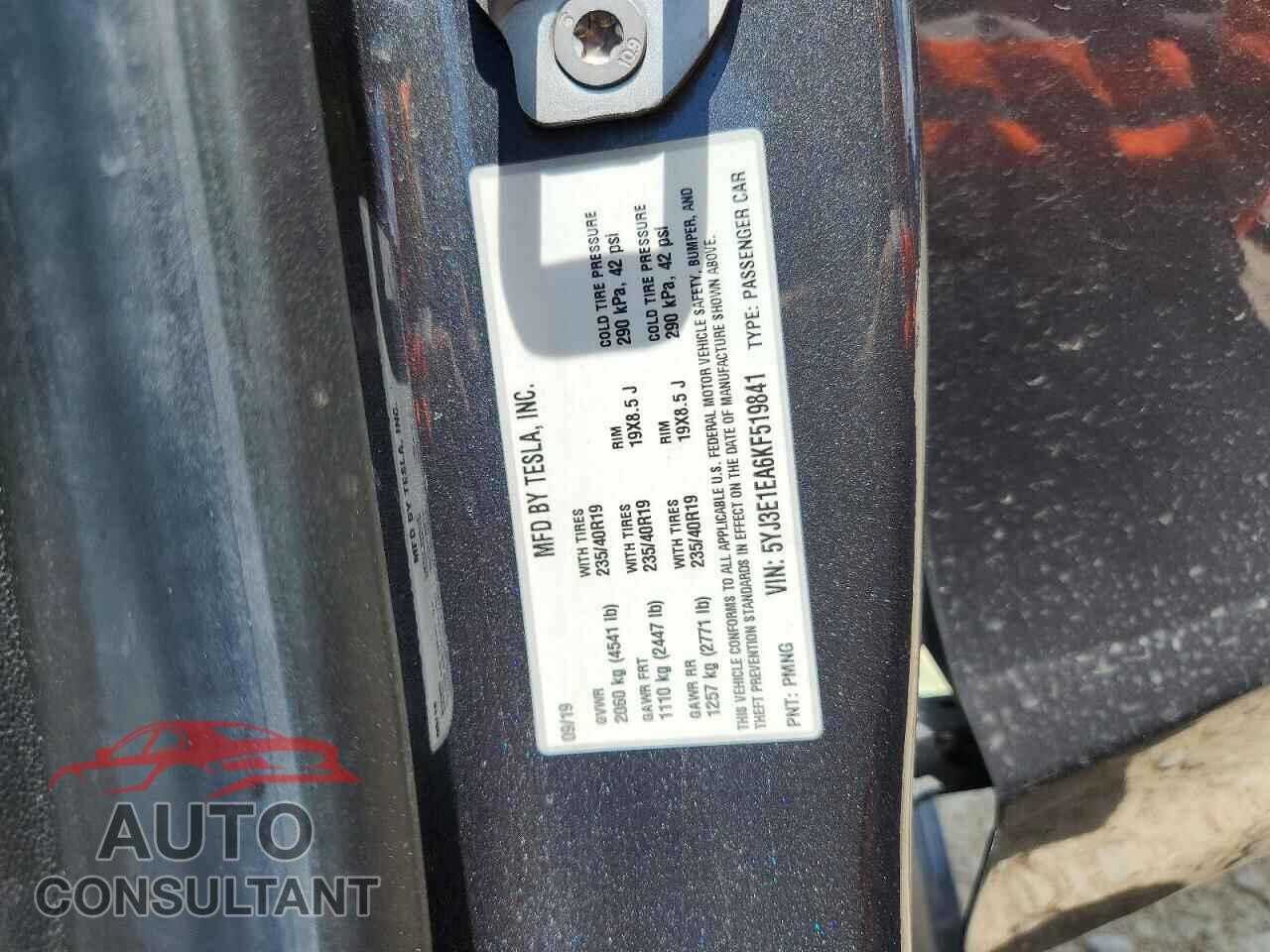 TESLA MODEL 3 2019 - 5YJ3E1EA6KF519841
