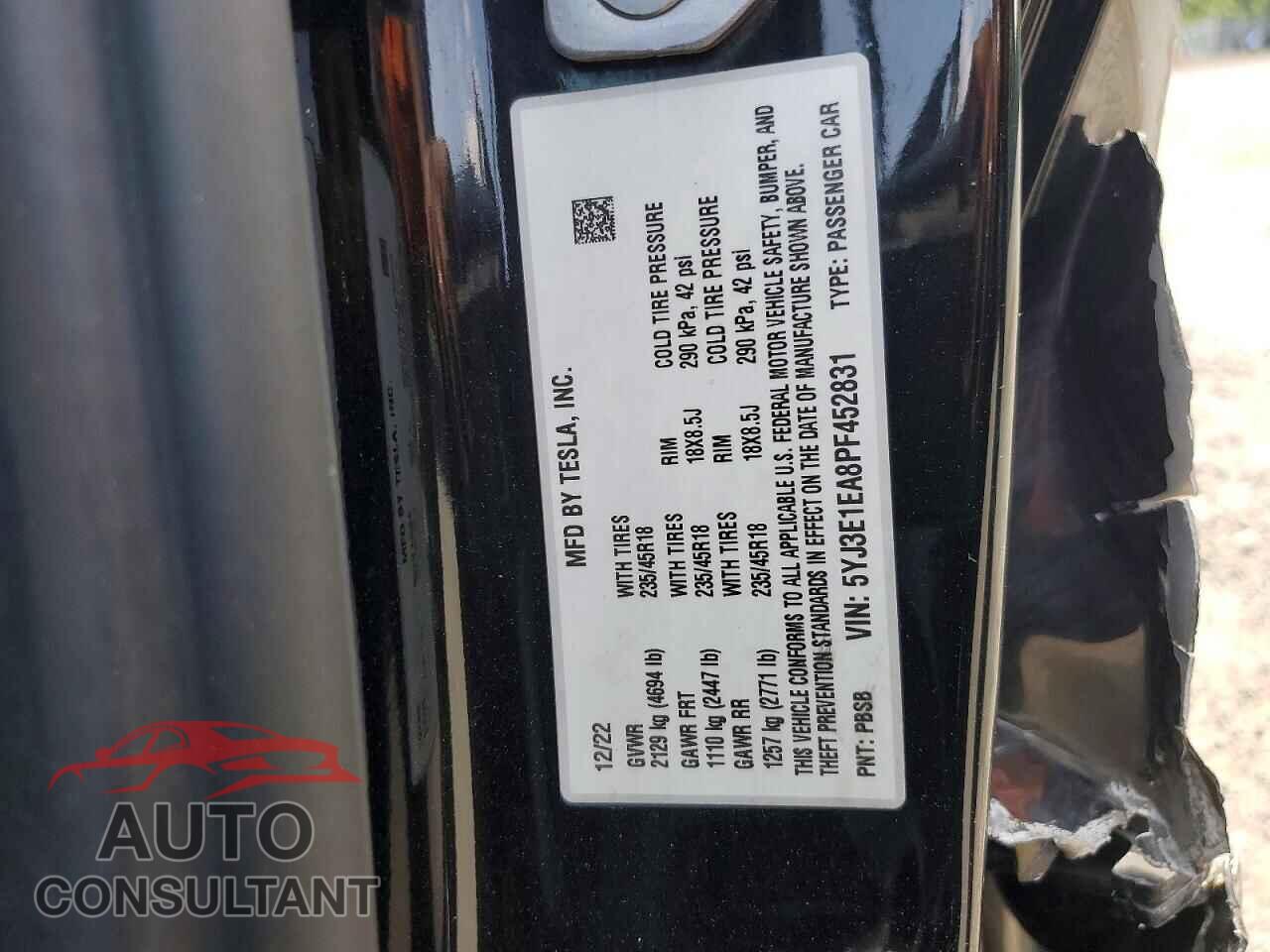 TESLA MODEL 3 2023 - 5YJ3E1EA8PF452831