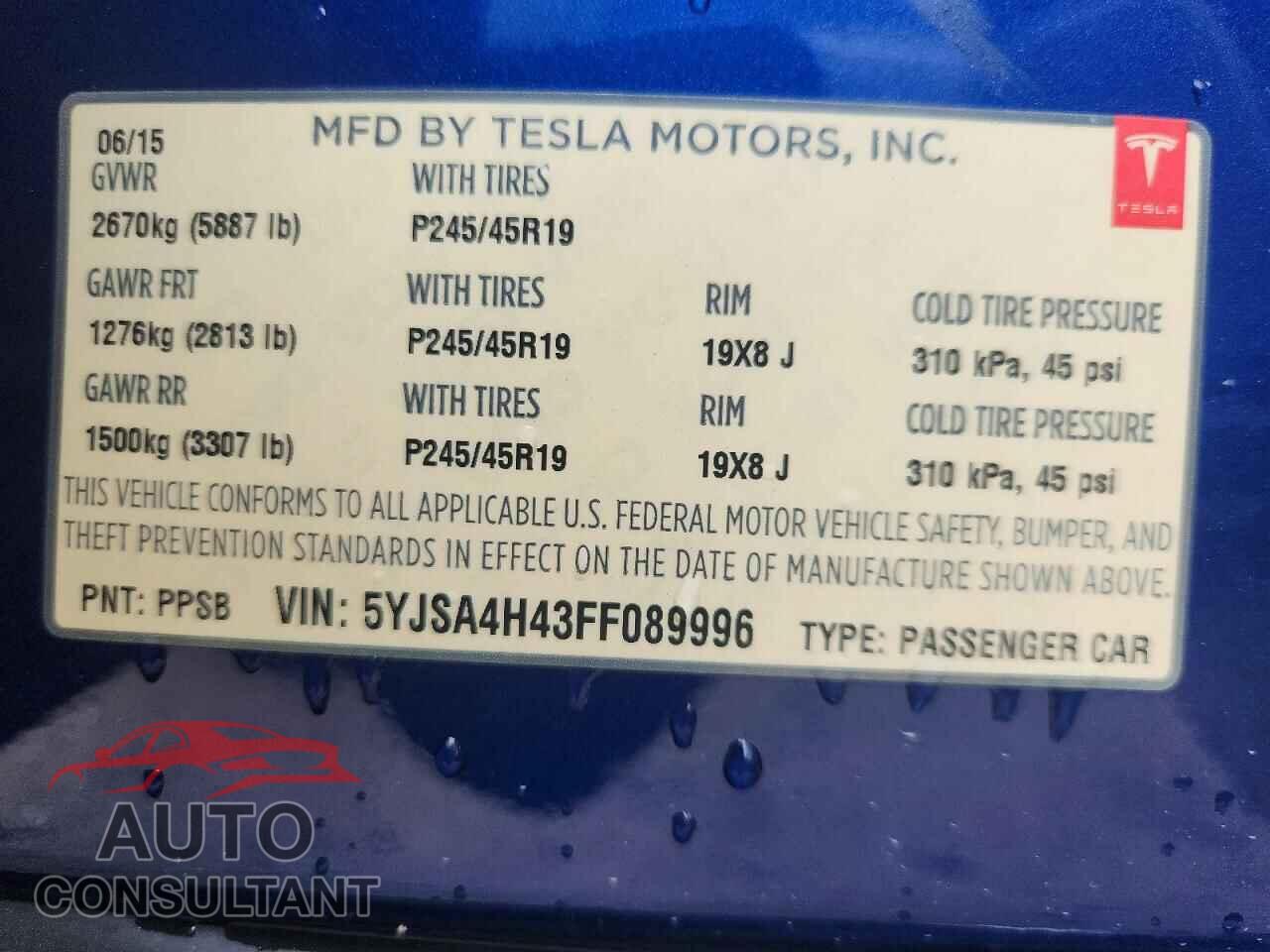 TESLA MODEL S 2015 - 5YJSA4H43FF089996