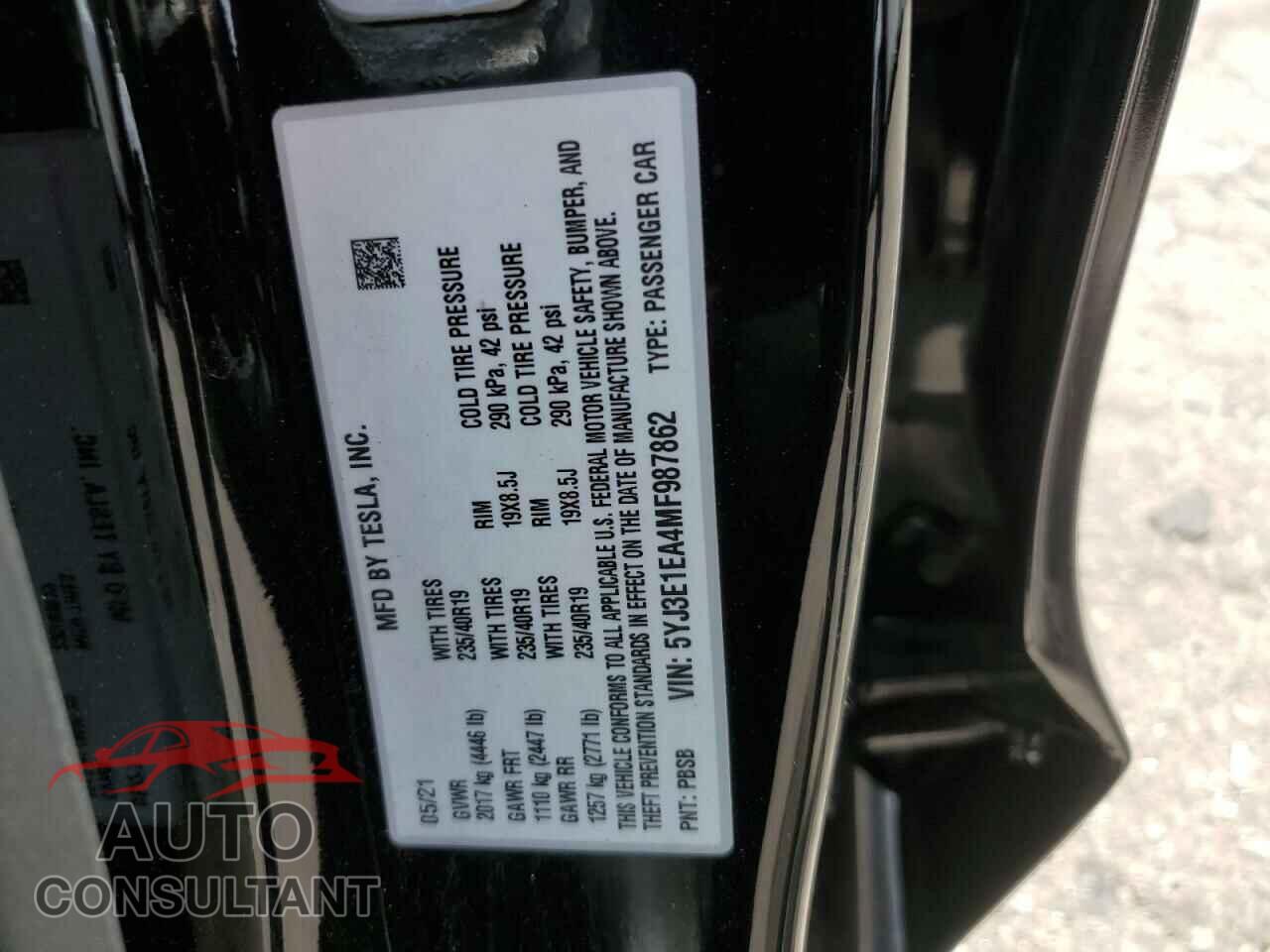 TESLA MODEL 3 2021 - 5YJ3E1EA4MF987862