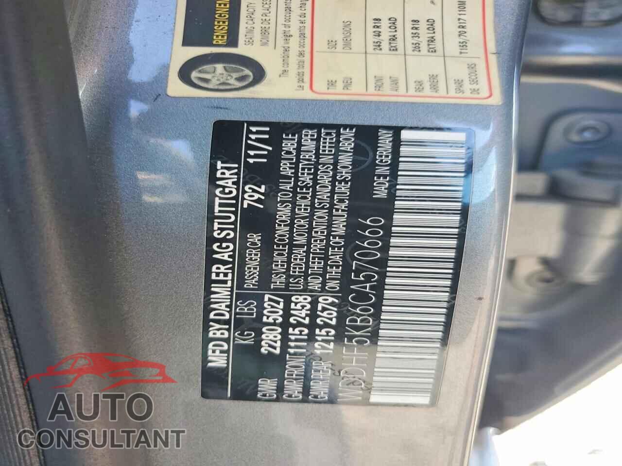 MERCEDES-BENZ E-CLASS 2012 - WDDHF5KB6CA570666