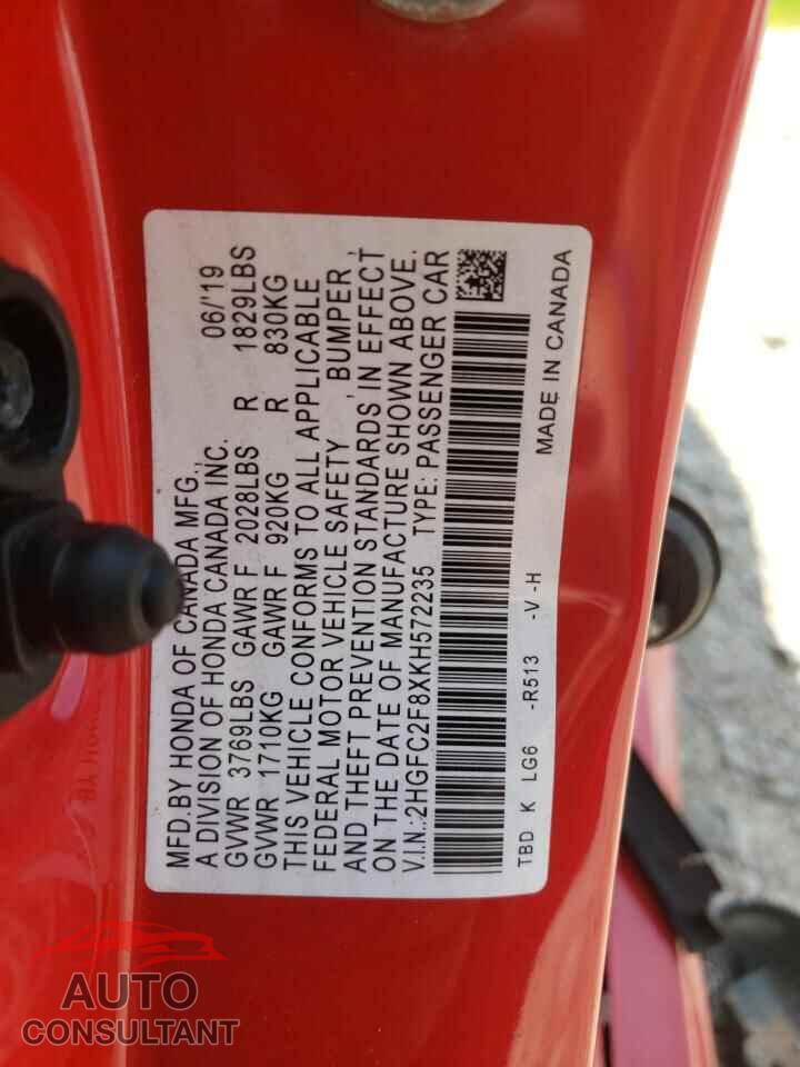 HONDA CIVIC 2019 - 2HGFC2F8XKH572235