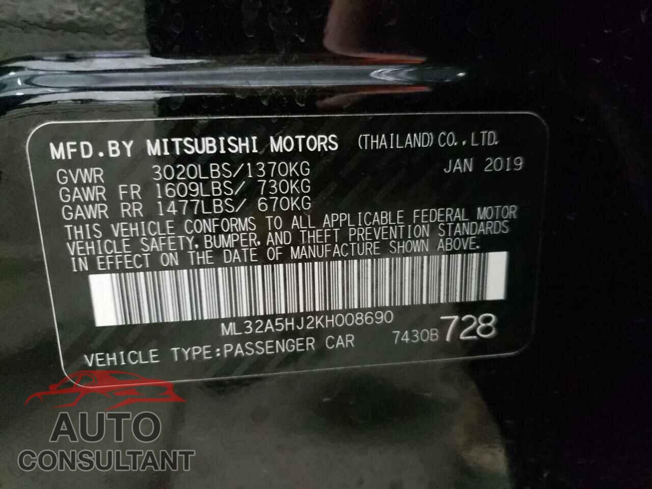 MITSUBISHI MIRAGE LE 2019 - ML32A5HJ2KH008690