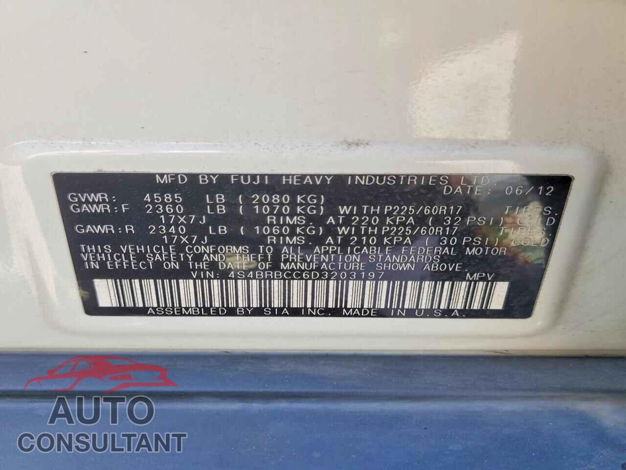 SUBARU OUTBACK 2013 - 4S4BRBCC6D3203197