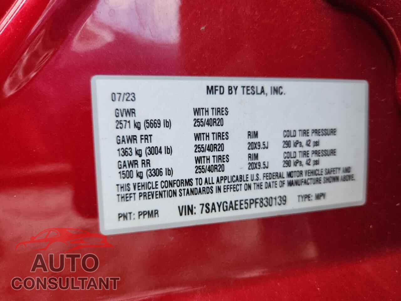 TESLA MODEL Y 2023 - 7SAYGAEE5PF830139