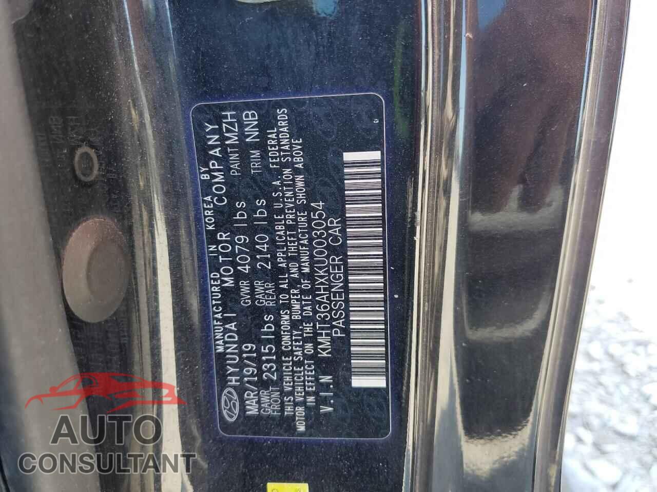 HYUNDAI VELOSTER 2019 - KMHT36AHXKU003054