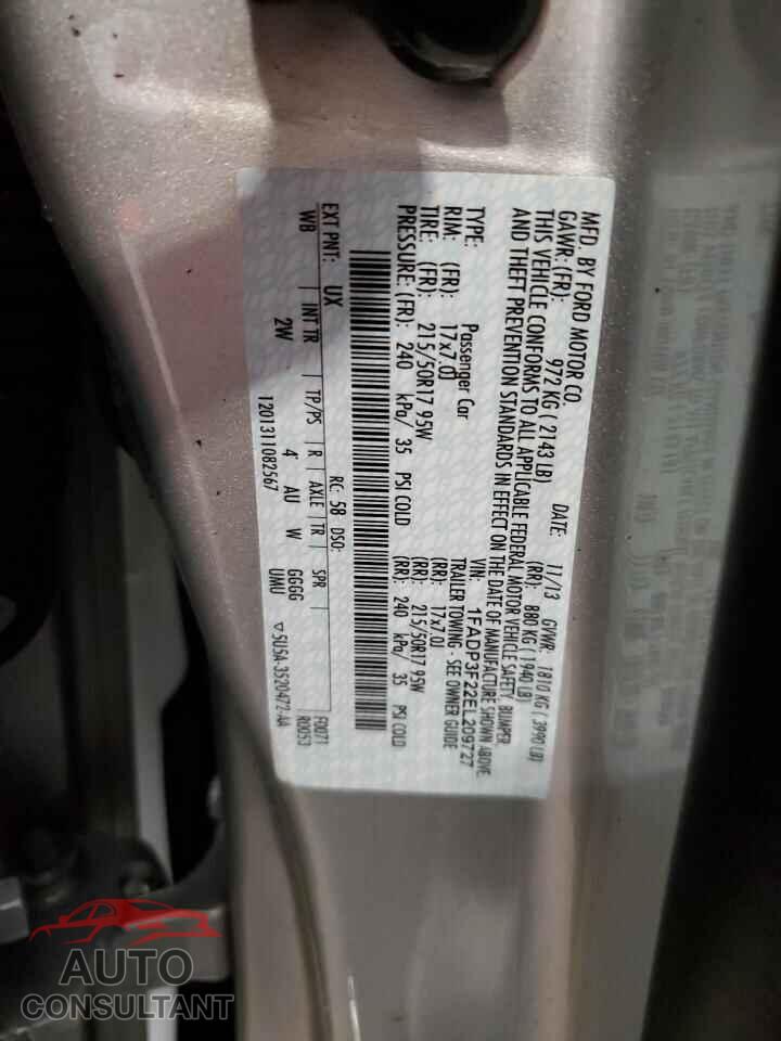 FORD FOCUS 2014 - 1FADP3F22EL209727