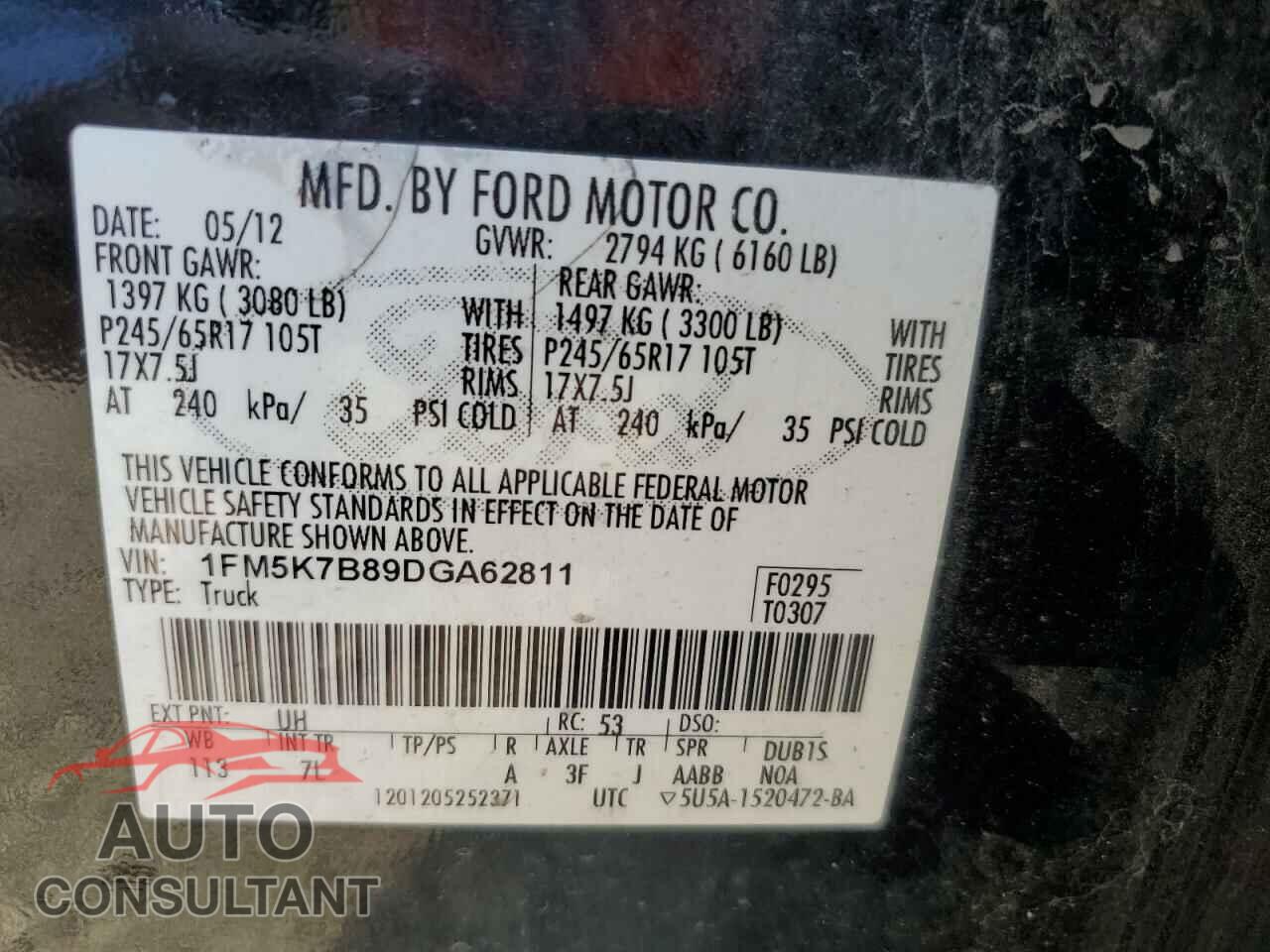 FORD EXPLORER 2013 - 1FM5K7B89DGA62811