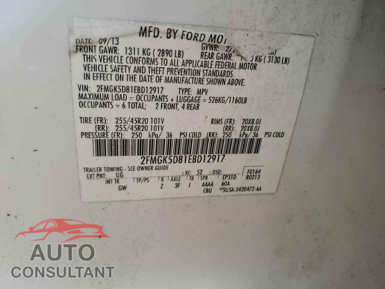FORD FLEX 2014 - 2FMGK5D81EBD12917