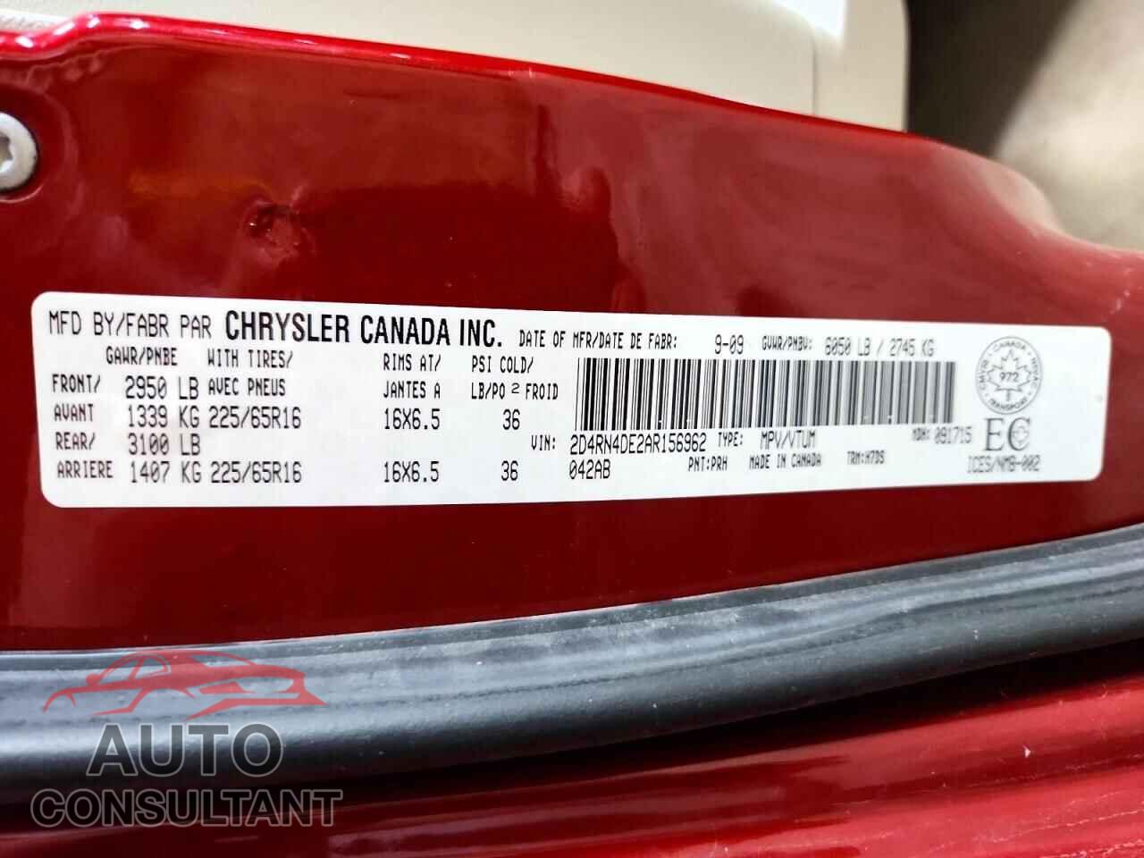 DODGE CARAVAN 2010 - 2D4RN4DE2AR156962