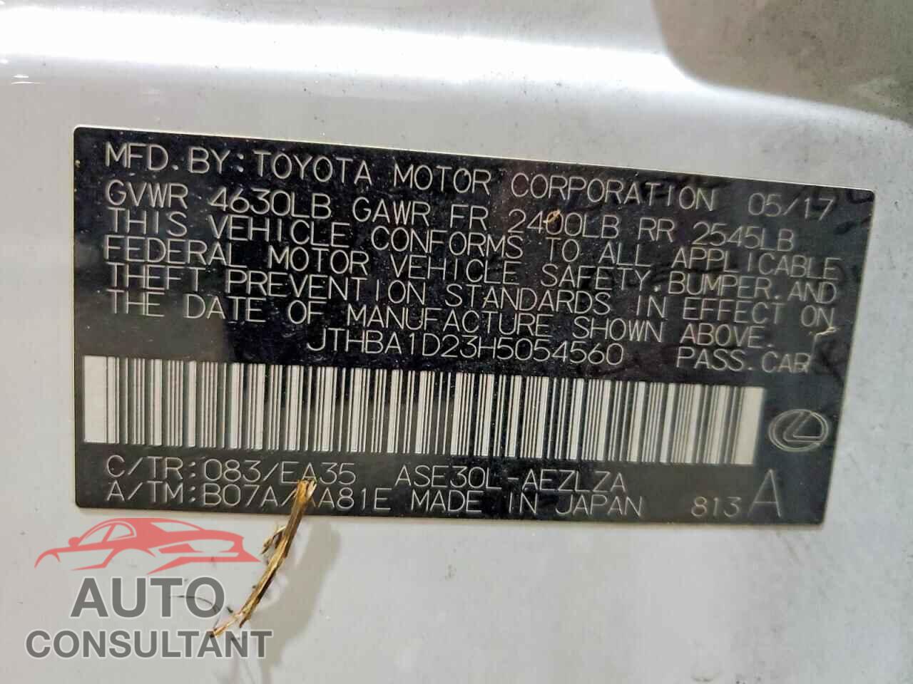 LEXUS IS 2017 - JTHBA1D23H5054560