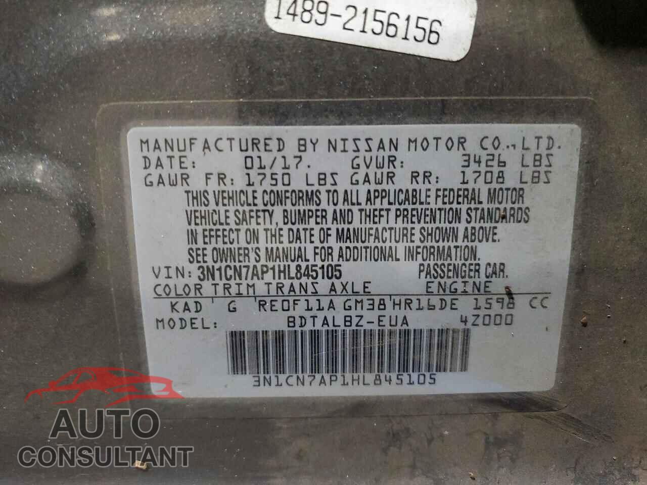 NISSAN VERSA 2017 - 3N1CN7AP1HL845105