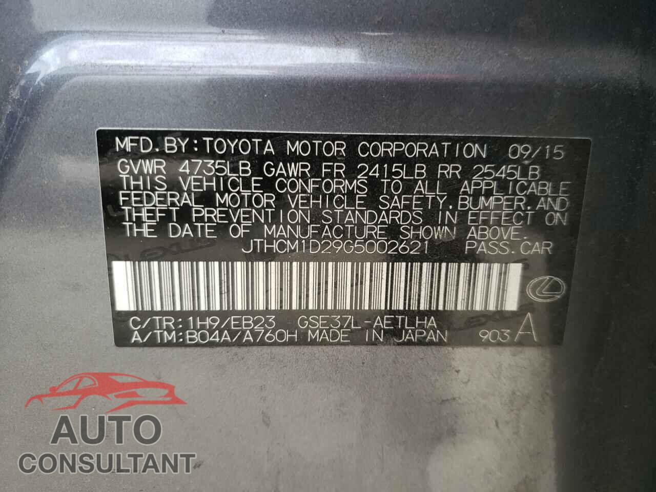 LEXUS IS 2016 - JTHCM1D29G5002621