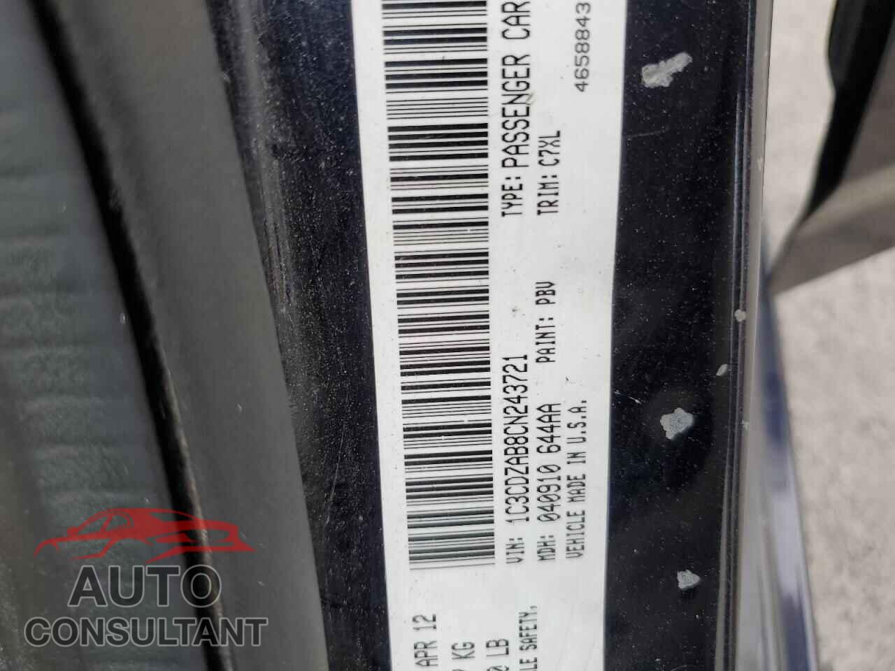 DODGE AVENGER 2012 - 1C3CDZAB8CN243721