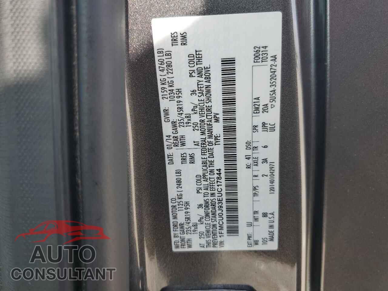 FORD ESCAPE 2014 - 1FMCU0J93EUC17844