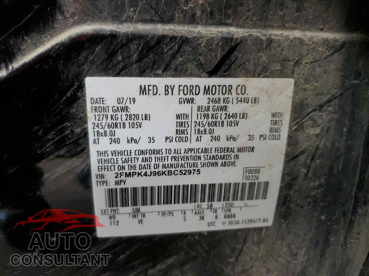 FORD EDGE 2019 - 2FMPK4J96KBC52975