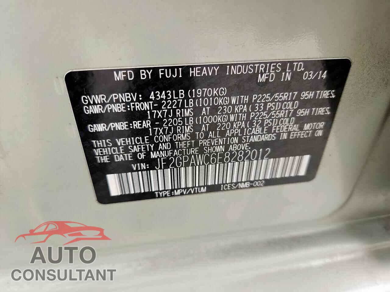 SUBARU XV 2014 - JF2GPAWC6E8282012