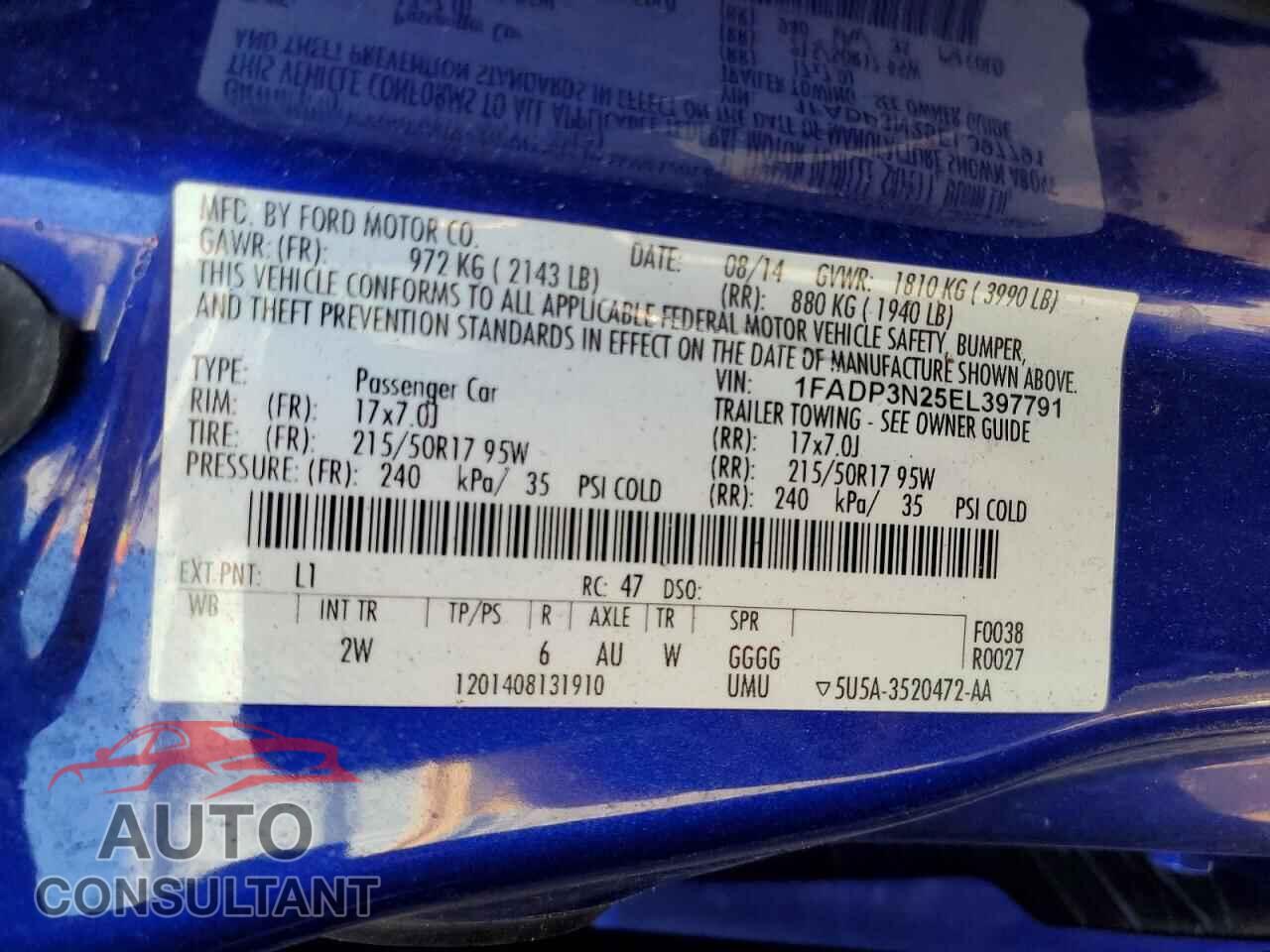 FORD FOCUS 2014 - 1FADP3N25EL397791