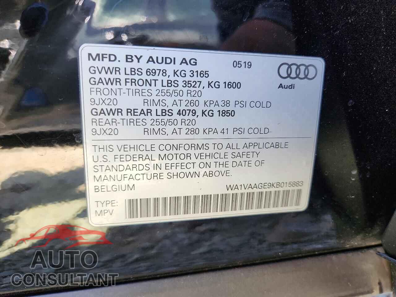AUDI E-TRON 2019 - WA1VAAGE9KB015883