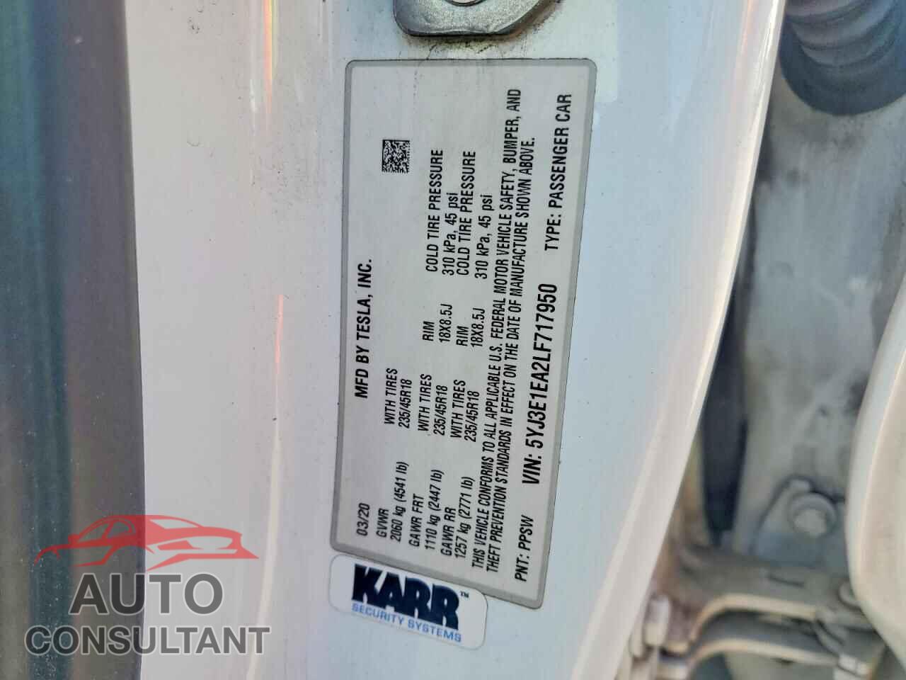 TESLA MODEL 3 2020 - 5YJ3E1EA2LF717950