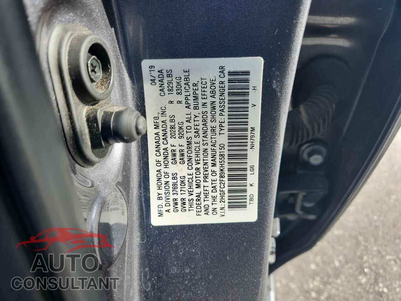 HONDA CIVIC 2019 - 2HGFC2F89KH558150
