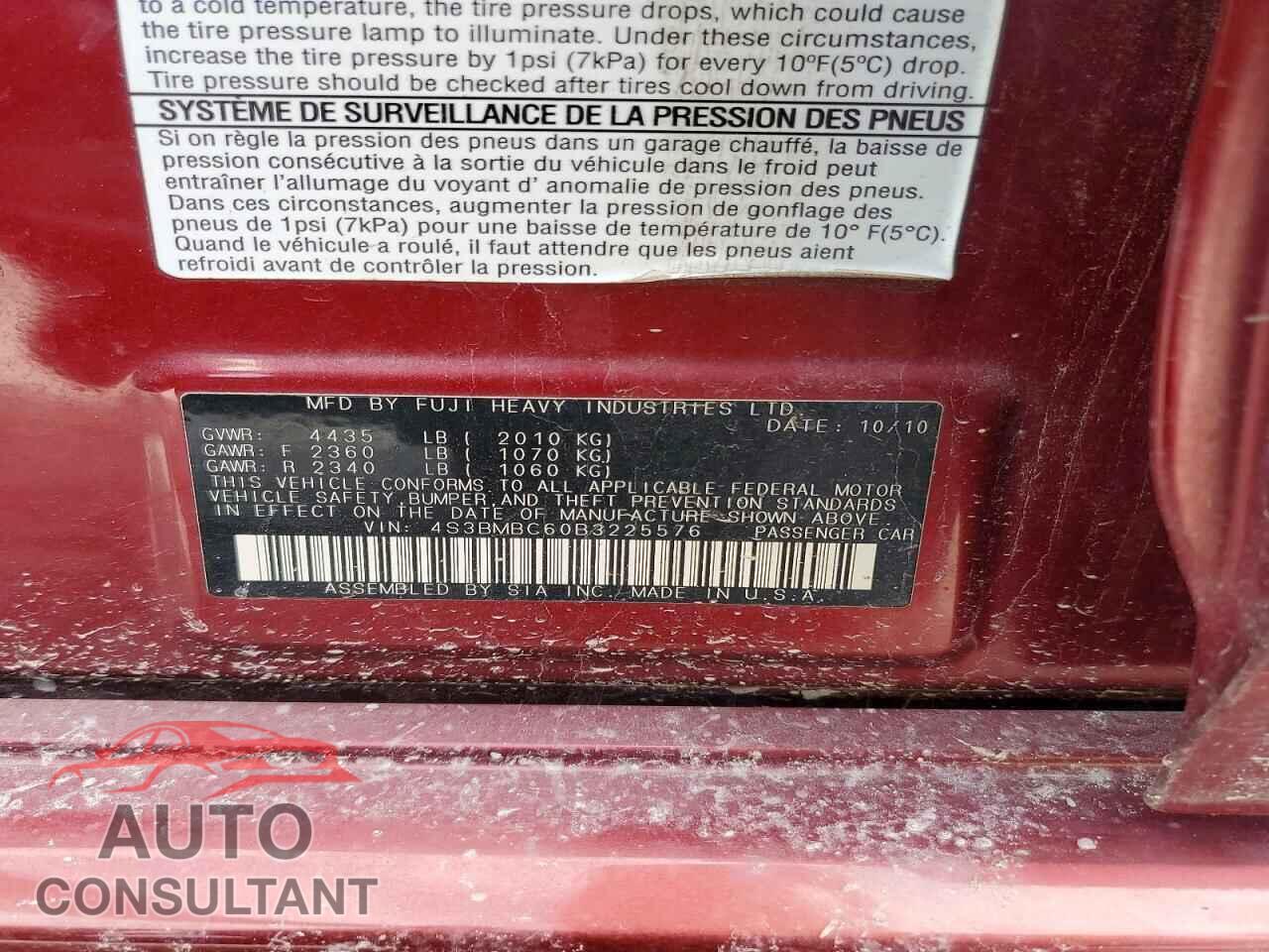 SUBARU LEGACY 2.5 2011 - 4S3BMBC60B3225576