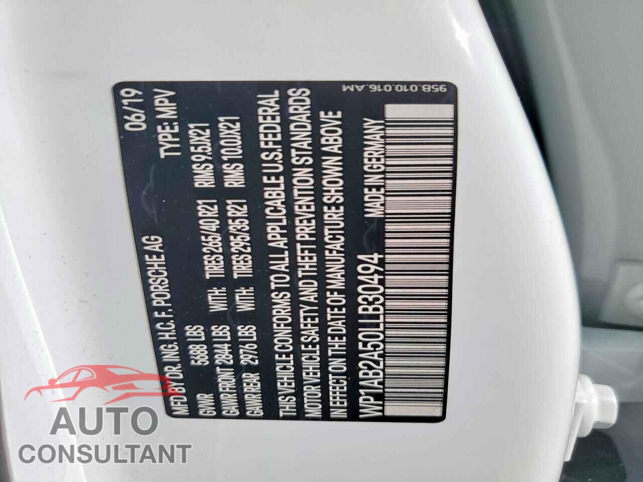 PORSCHE MACAN 2020 - WP1AB2A50LLB30494