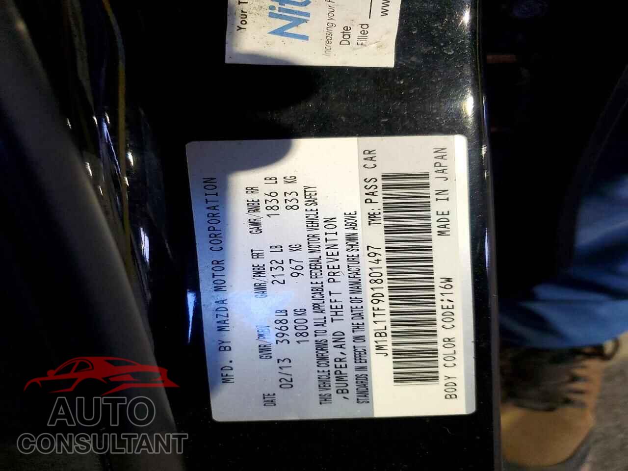 MAZDA 3 2013 - JM1BL1TF9D1801497