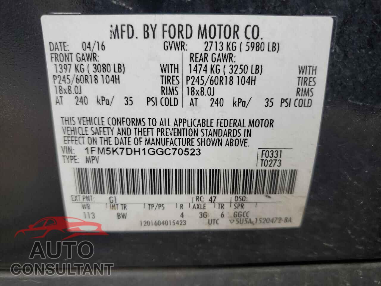 FORD EXPLORER 2016 - 1FM5K7DH1GGC70523