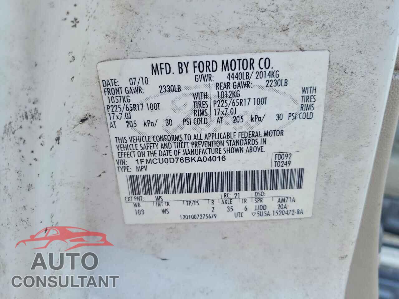 FORD ESCAPE 2011 - 1FMCU0D76BKA04016