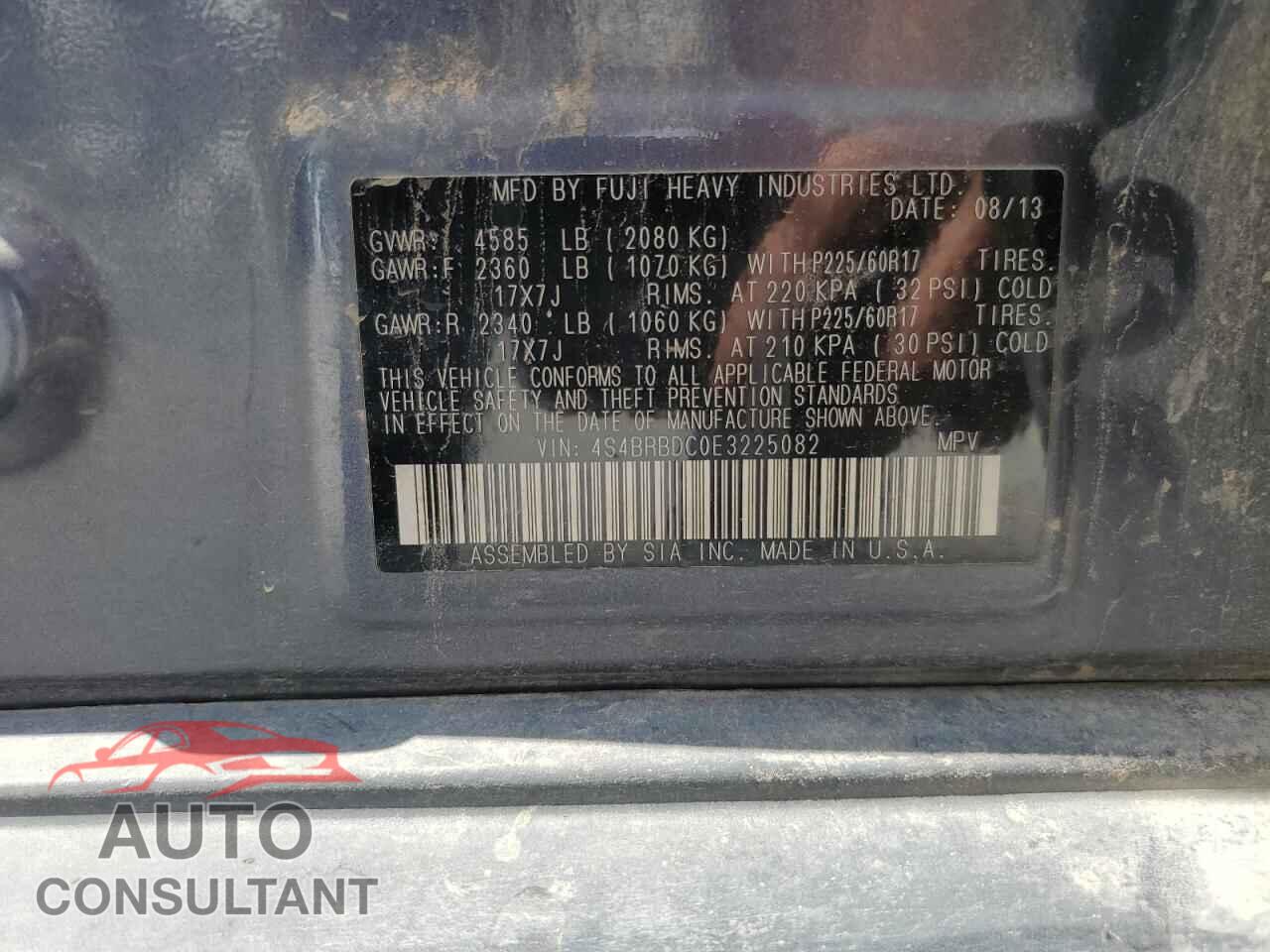 SUBARU OUTBACK 2014 - 4S4BRBDC0E3225082