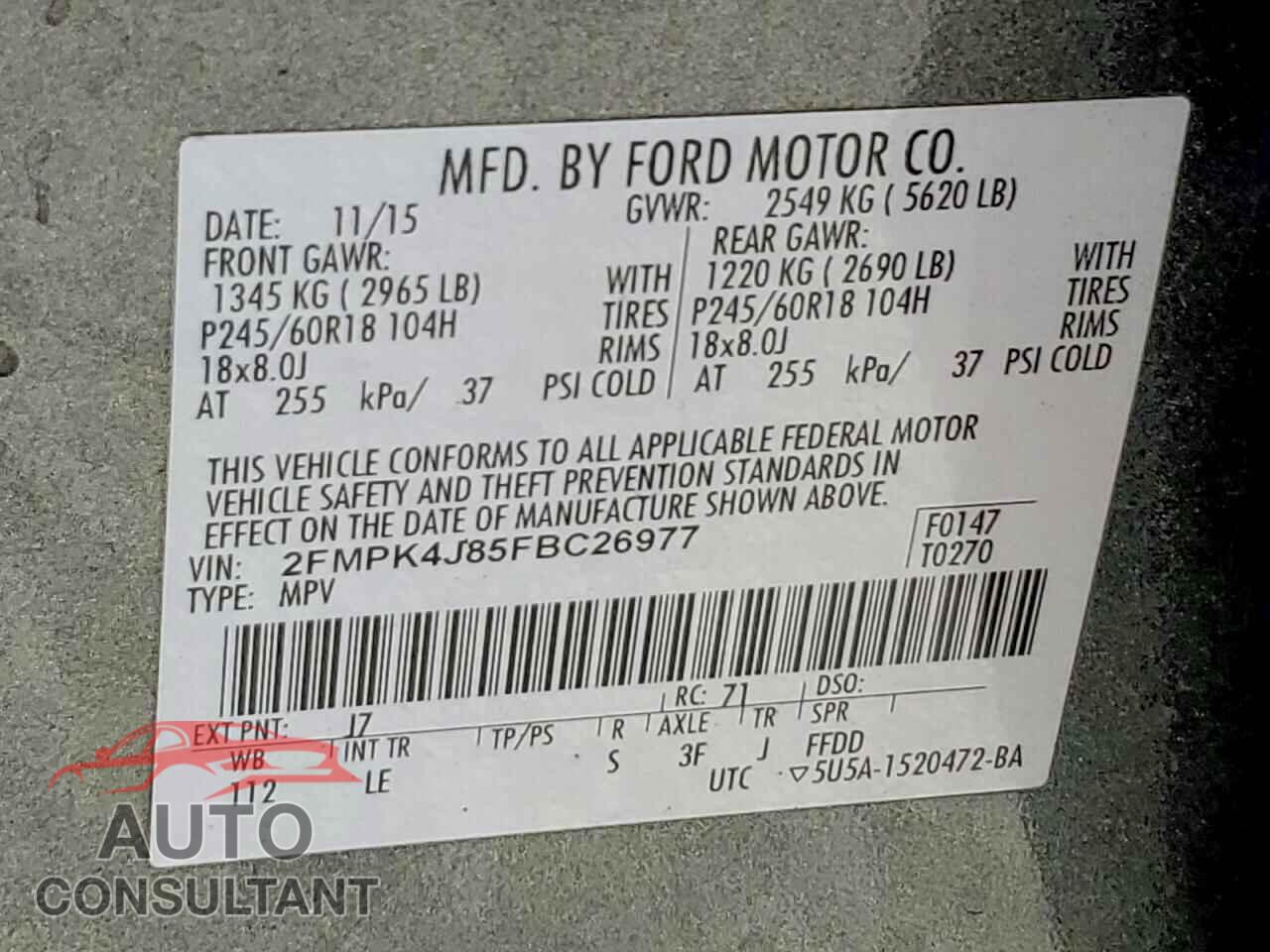 FORD EDGE 2015 - 2FMPK4J85FBC26977