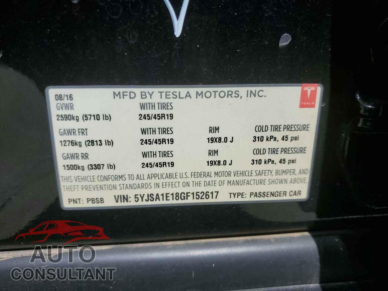 TESLA MODEL S 2016 - 5YJSA1E18GF152617