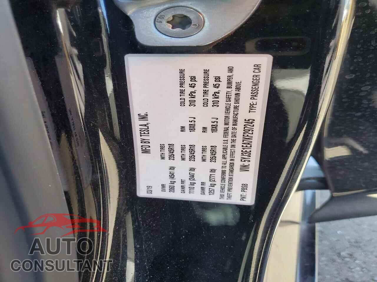 TESLA MODEL 3 2019 - 5YJ3E1EA7KF297245