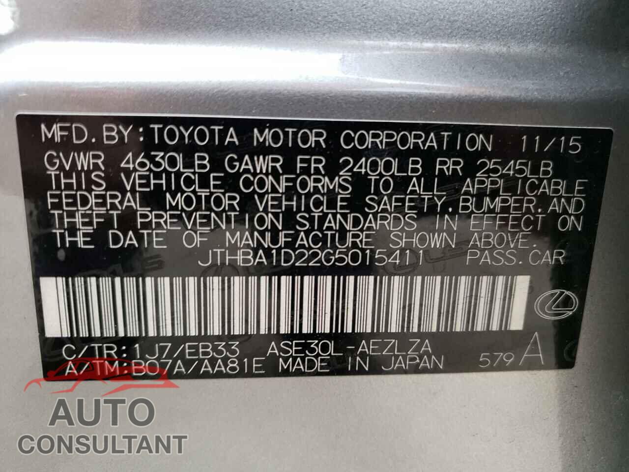 LEXUS IS 2016 - JTHBA1D22G5015411