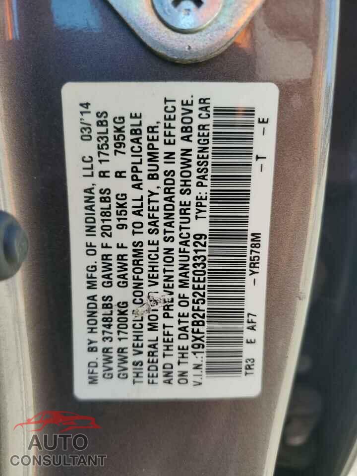 HONDA CIVIC 2014 - 19XFB2F52EE033129
