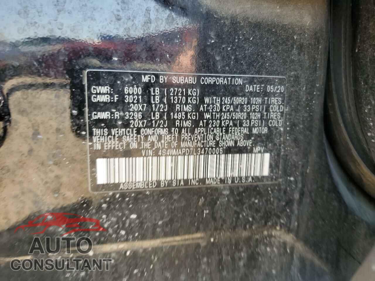 SUBARU ASCENT 2020 - 4S4WMAPD7L3470005