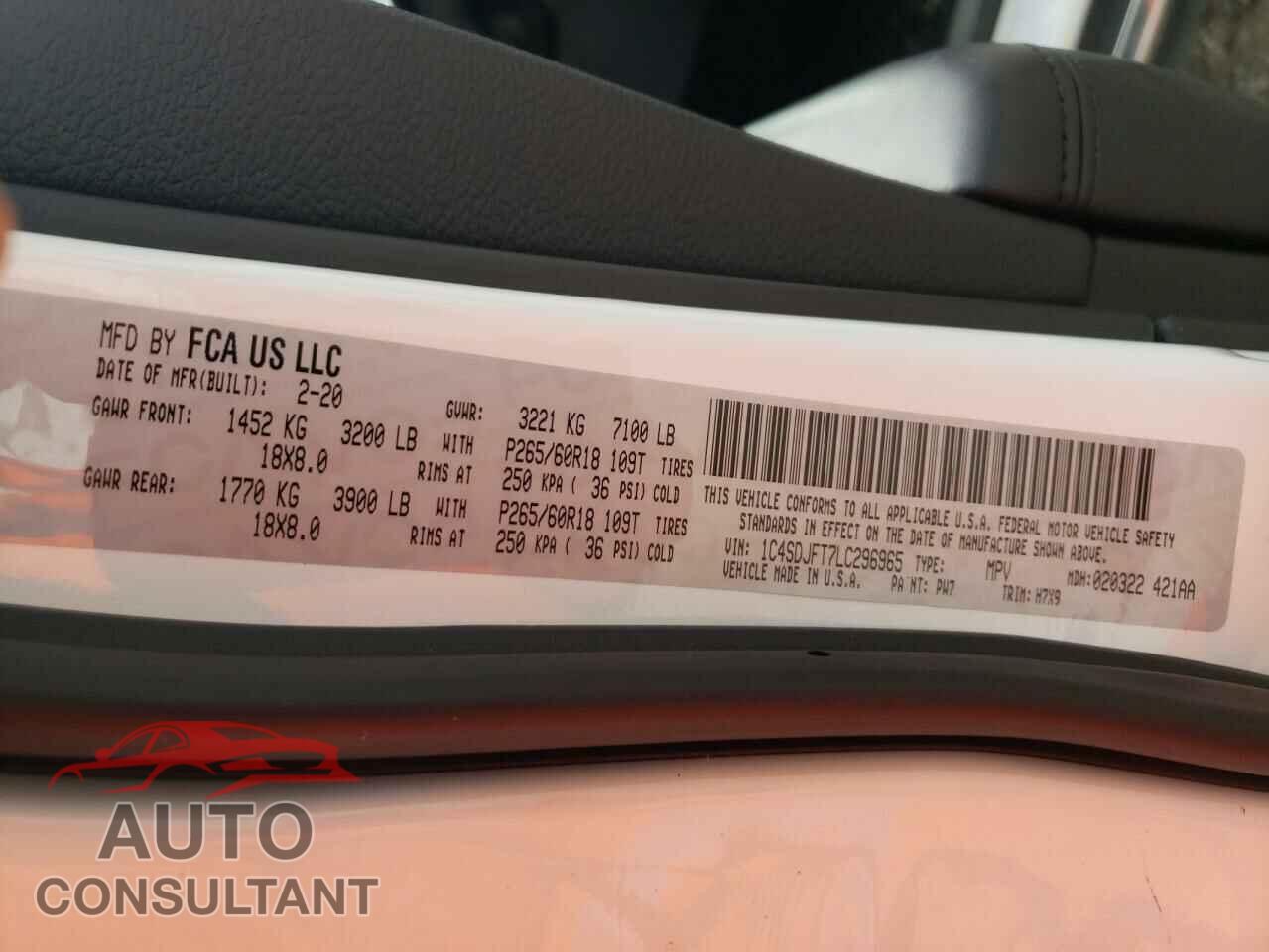 DODGE DURANGO 2020 - 1C4SDJFT7LC296965