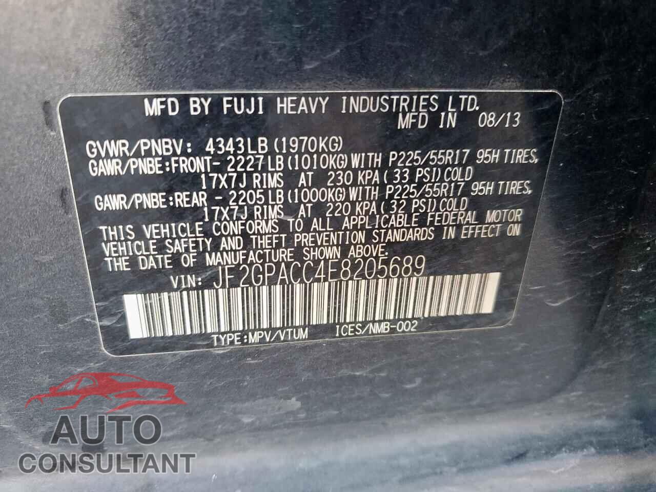 SUBARU XV 2014 - JF2GPACC4E8205689