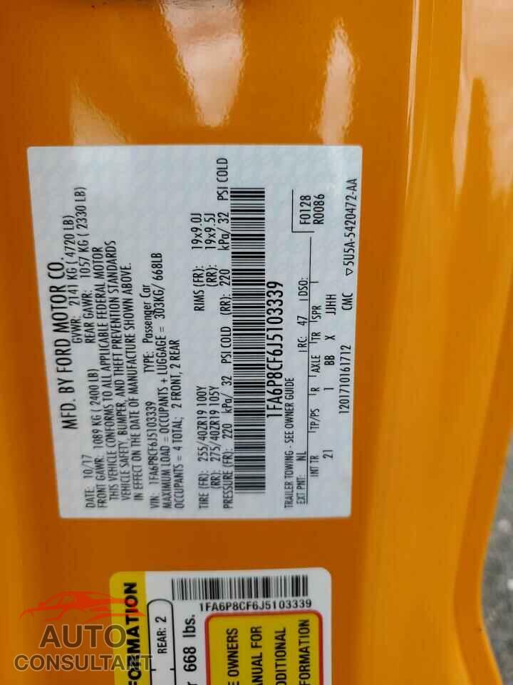 FORD MUSTANG 2018 - 1FA6P8CF6J5103339