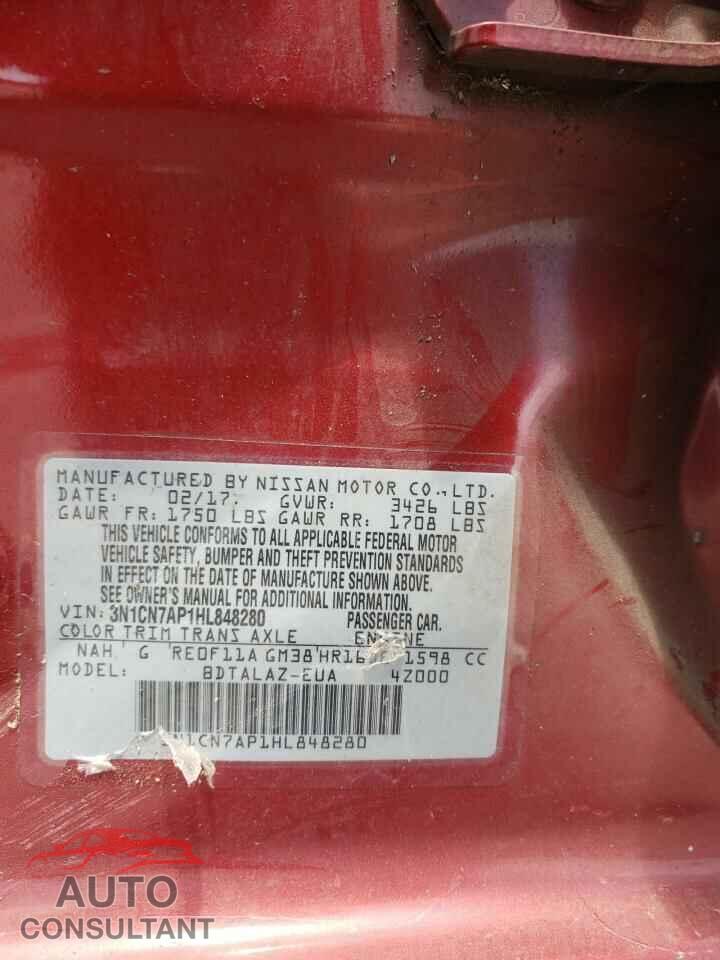 NISSAN VERSA 2017 - 3N1CN7AP1HL848280